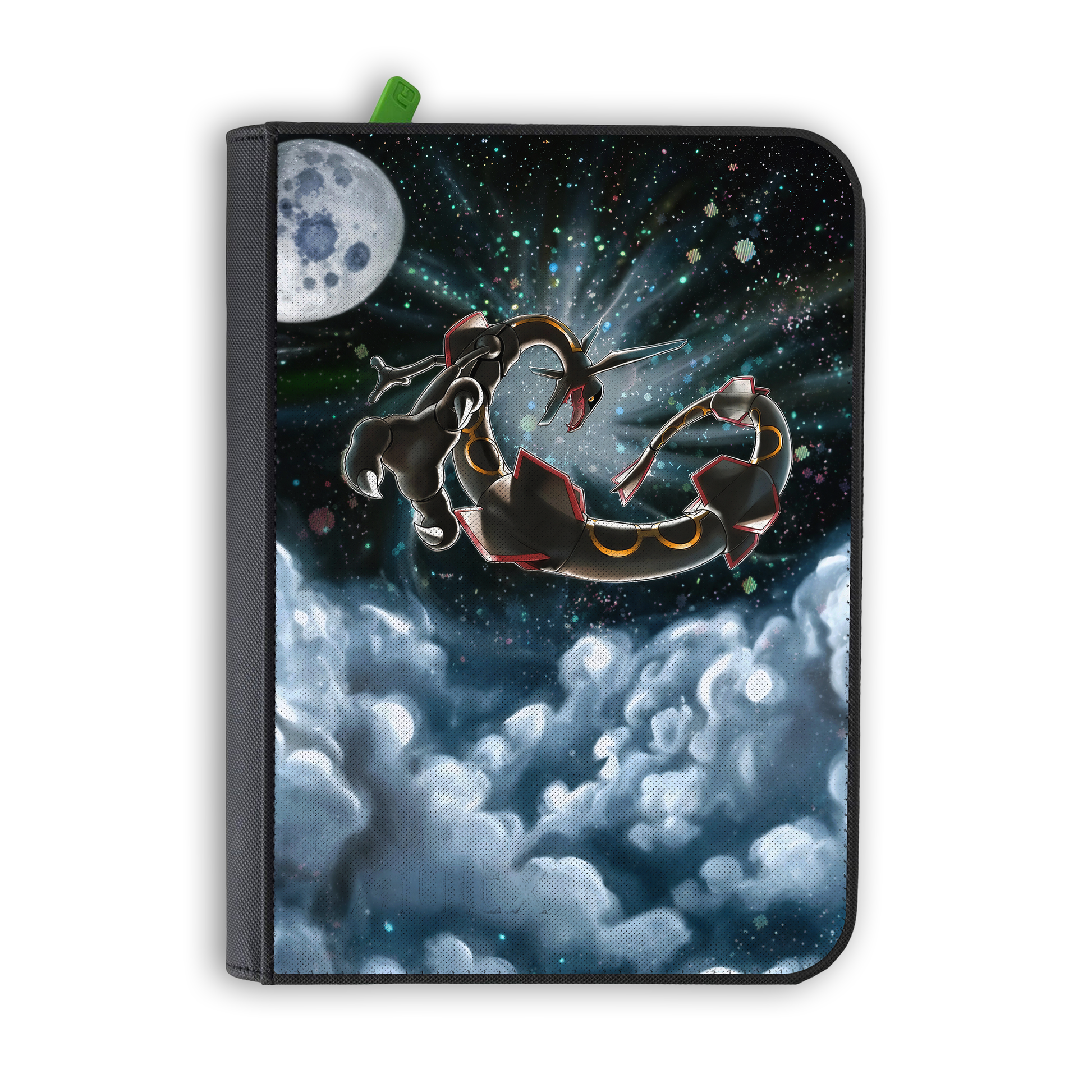 TCG Bound VaultX zip binder UV printed with Rayquaza Gold Star cloud custom Pokemon card